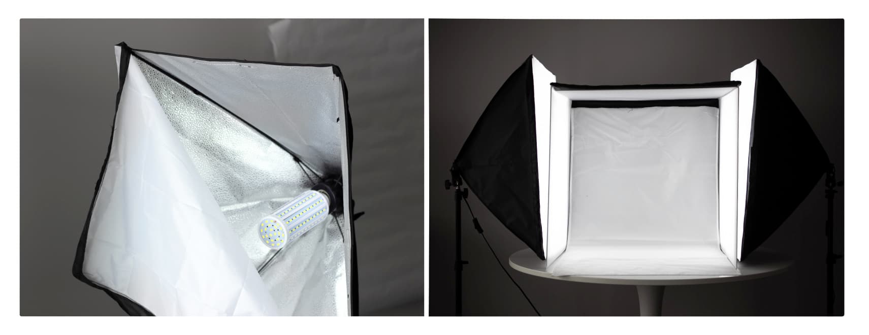 Two softboxes with LED bulbs